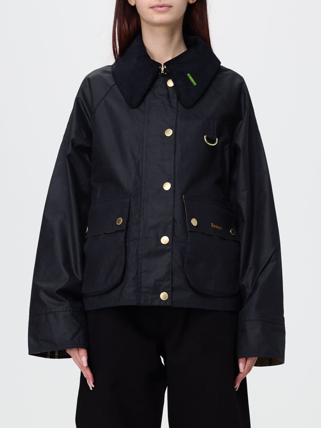 Barbour Modern Spey Cropped Waxed Cotton Jacket with Velvet Collar