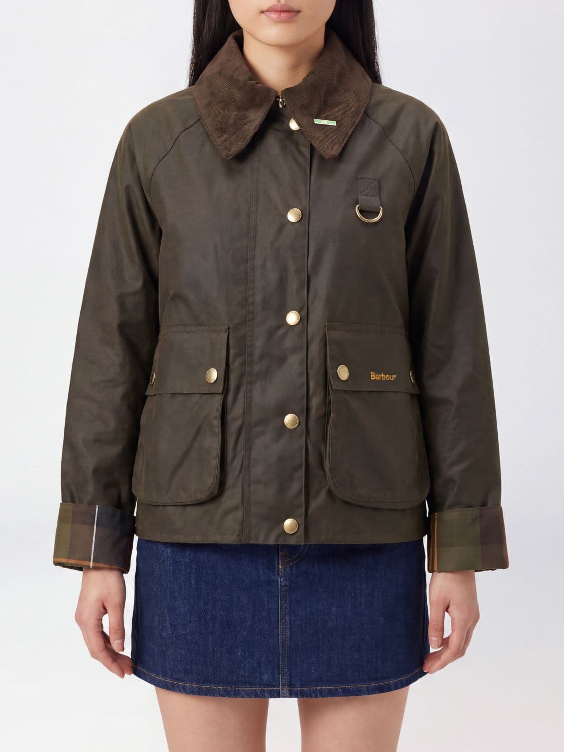 Barbour Modern Spey Cropped Waxed Cotton Jacket with Velvet Collar
