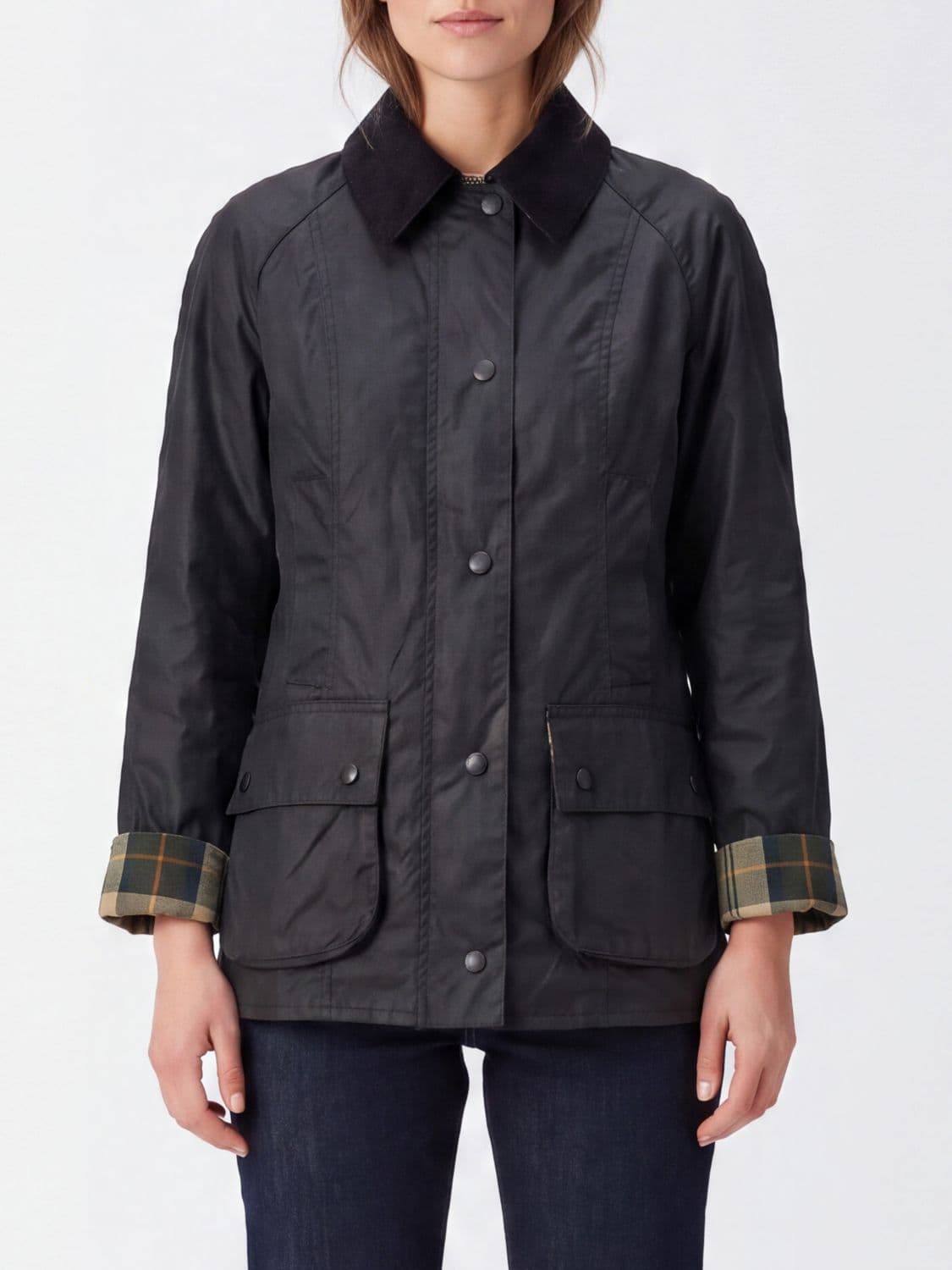 Barbour Beadnell Waxed Cotton Jacket with Velvet Collar