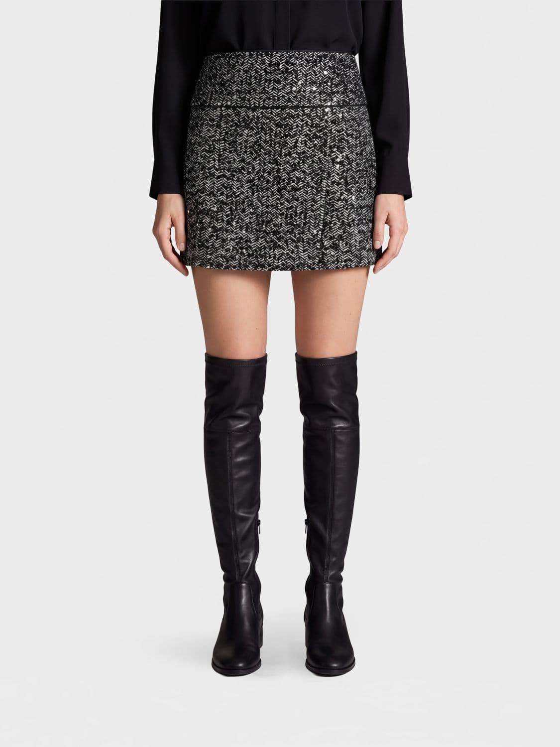 Ermanno Firenze Sequin-Embellished Wool-Blend Tweed Pencil Mini Skirt