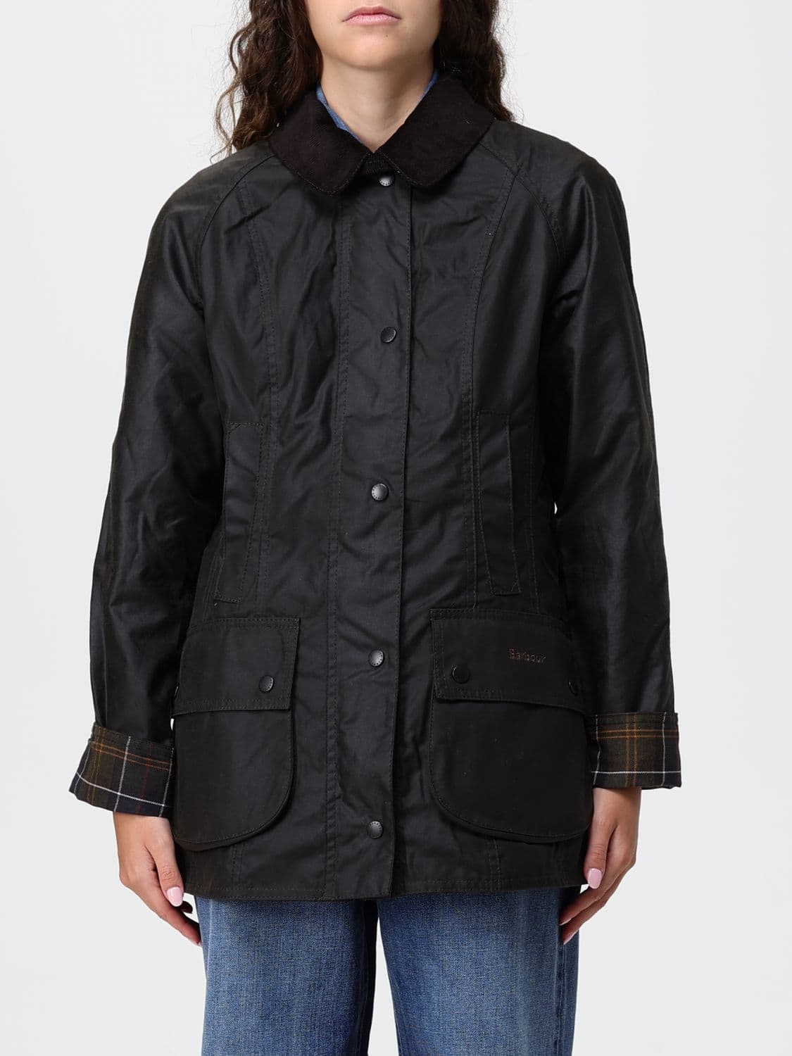 Barbour Beadnell Waxed Cotton Jacket with Corduroy Collar