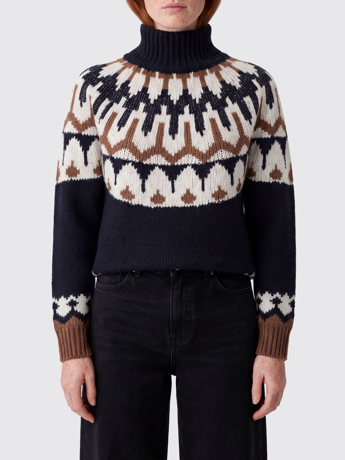 Ermanno Firenze Ethnic Pattern Wool Turtleneck Jumper