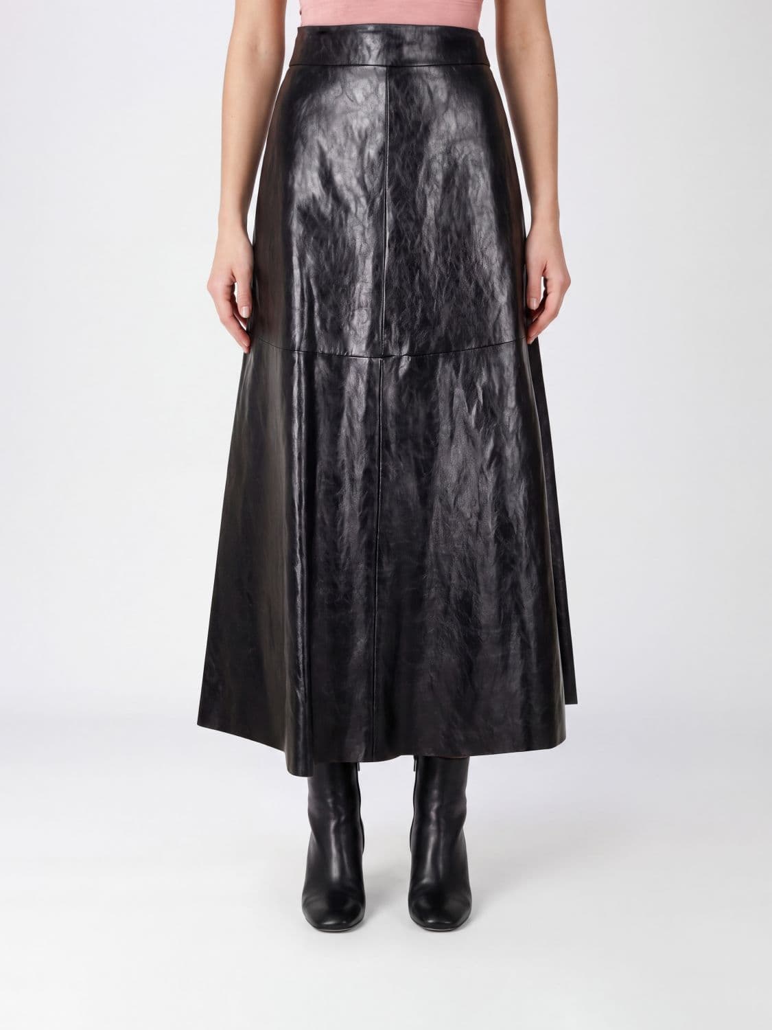Federica Tosi High-Waisted A-Line Midi Skirt in Coated Fabric