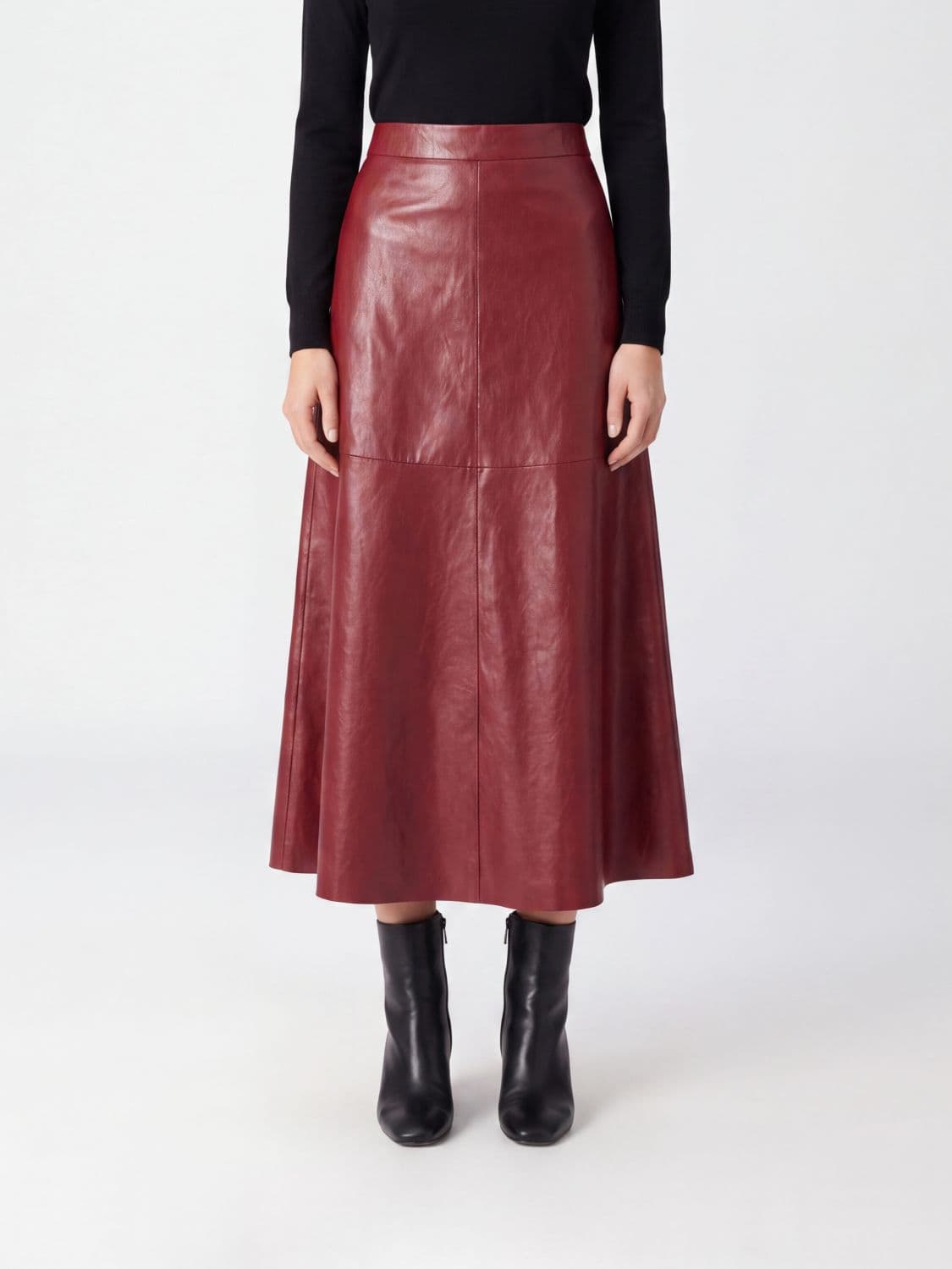 Federica Tosi High-Waisted A-Line Midi Skirt in Coated Fabric