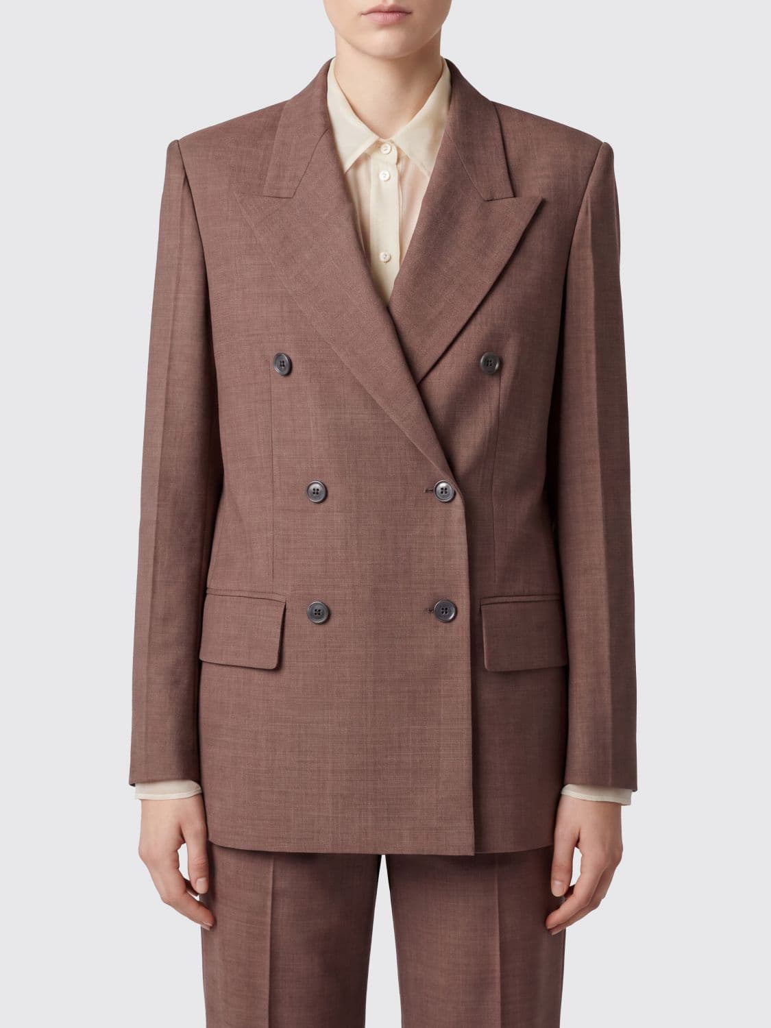 Erika Cavallini Double-Breasted Pure Virgin Wool Blazer with Peak Lapels
