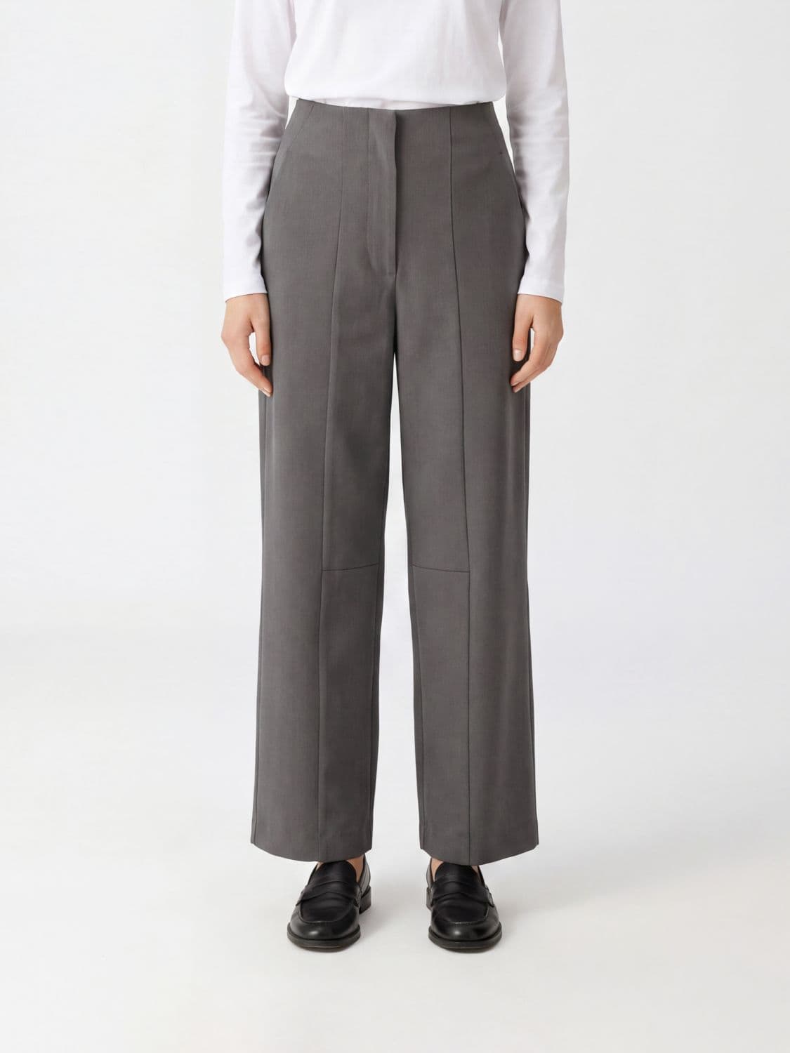 Erika Cavallini High-Waisted Palazzo Trousers in Pure Virgin Wool with Slash Pockets