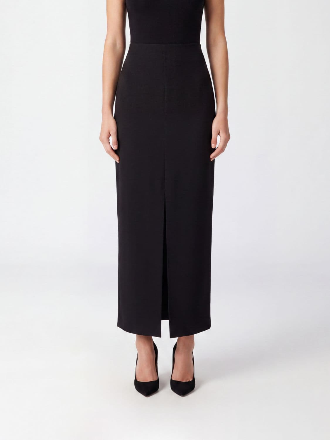 Federica Tosi High-Waisted Midi Pencil Skirt in Crêpe with Front Slit