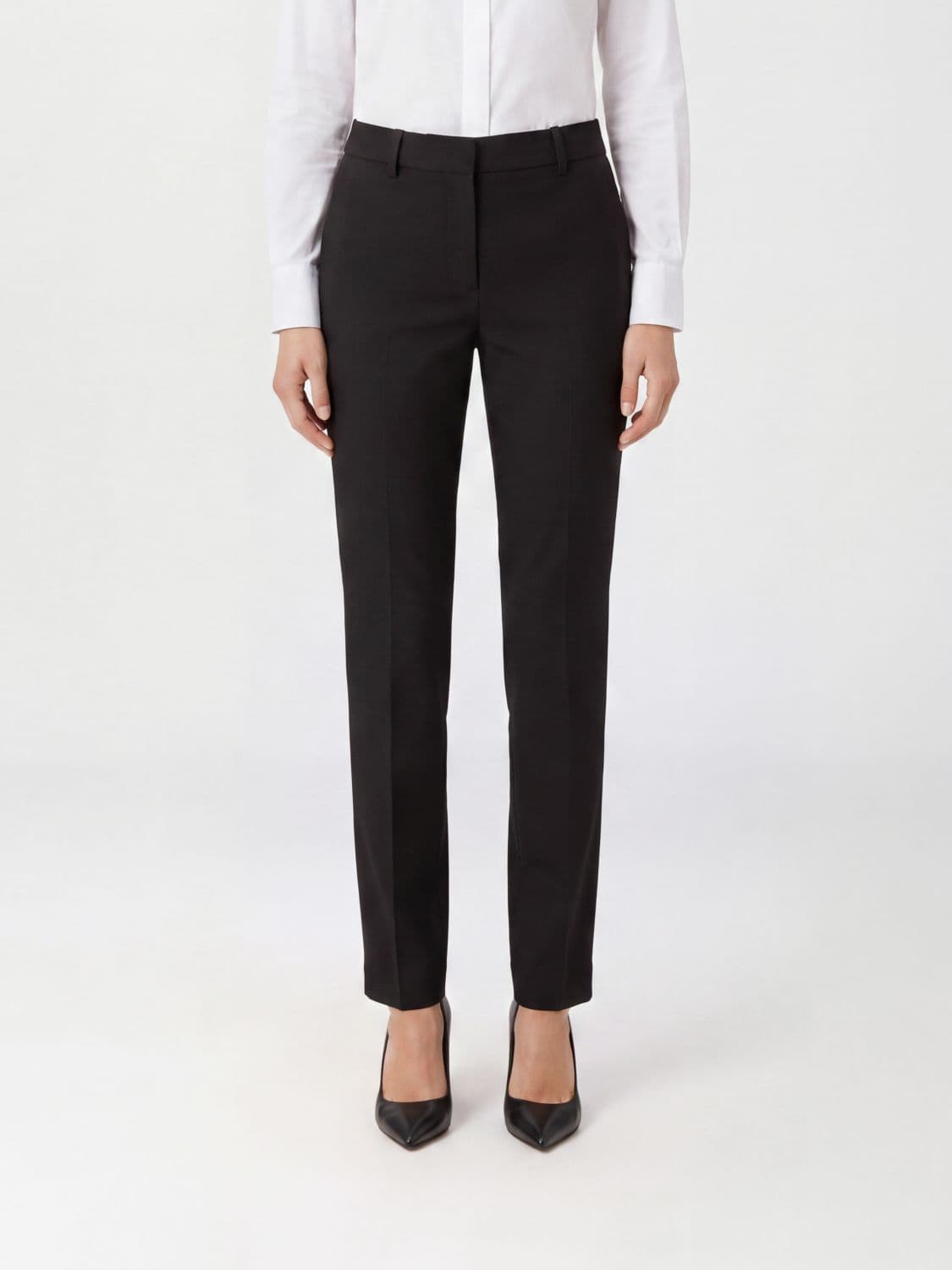 Federica Tosi Slim Fit Tailored Trousers in Wool Blend with Mid-Rise Waist and Slash Pockets