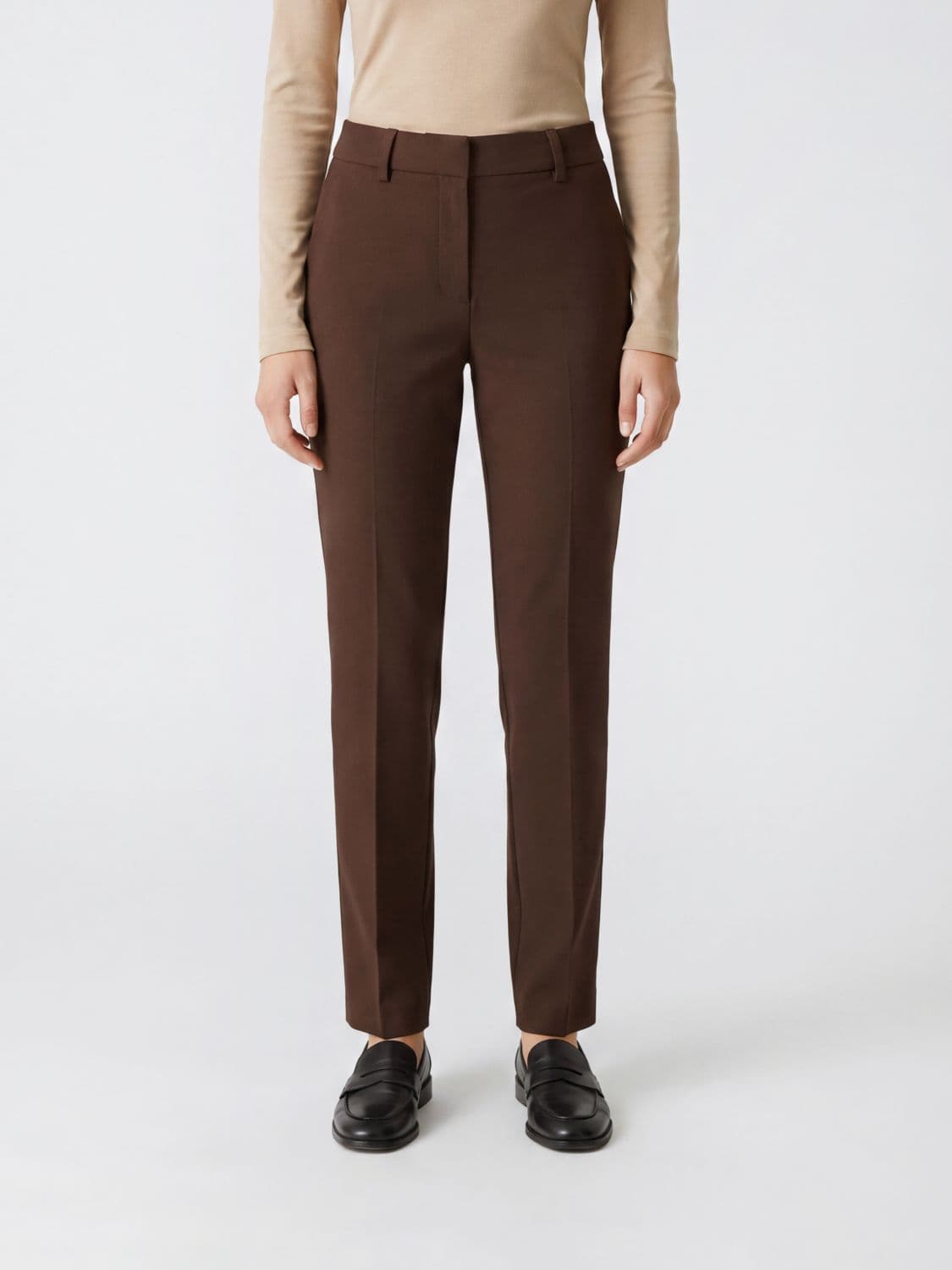 Federica Tosi Slim Fit Tailored Trousers in Wool Blend with Mid-Rise Waist and Slash Pockets