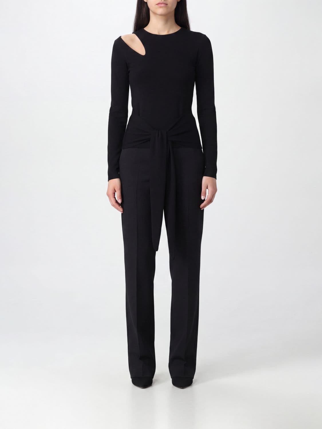 Federica Tosi Slim Fit Long-Sleeved Viscose Jumper with Cut-Out Details