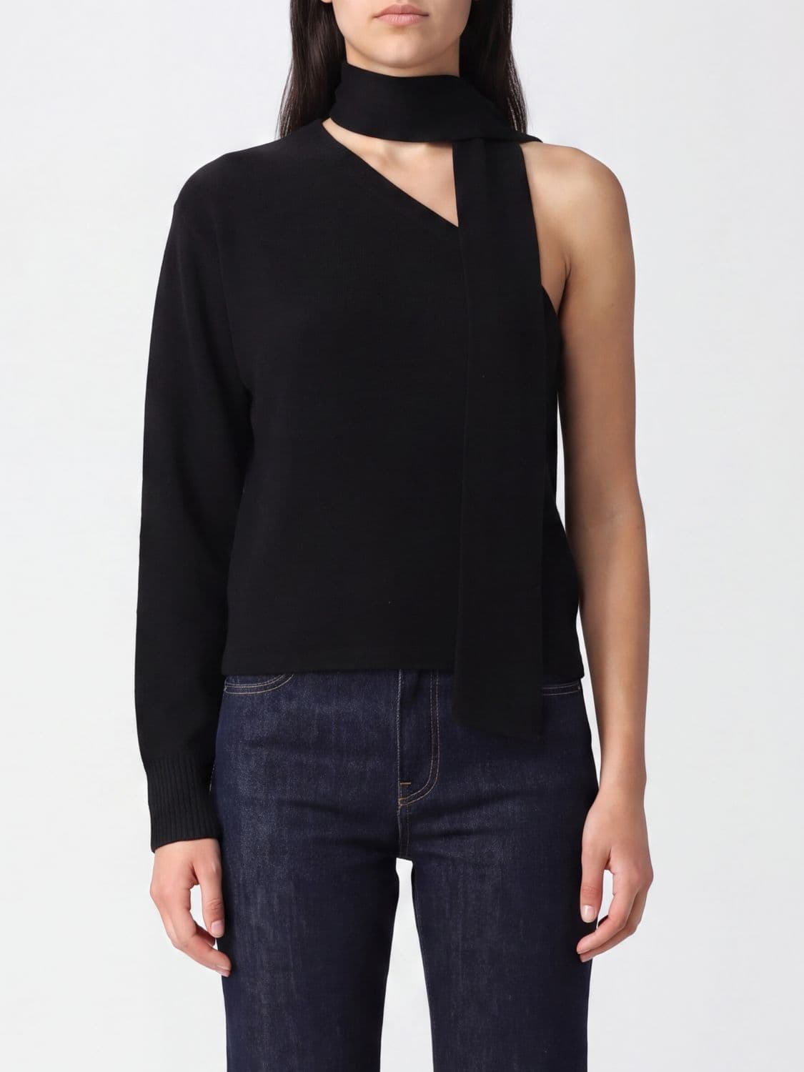 Federica Tosi Asymmetrical One-Shoulder Wool and Cashmere Top with Scarf Neck