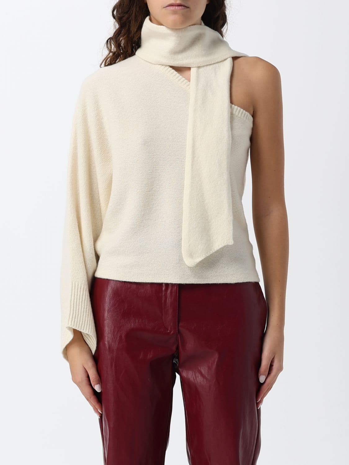 Federica Tosi Asymmetrical One-Shoulder Wool and Cashmere Top with Scarf Neck