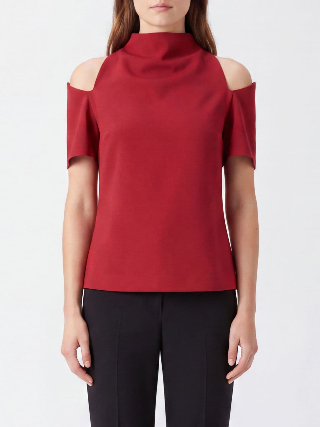 Federica Tosi Short-Sleeved Cady Blouse with High Neck and Cut-Out Shoulders