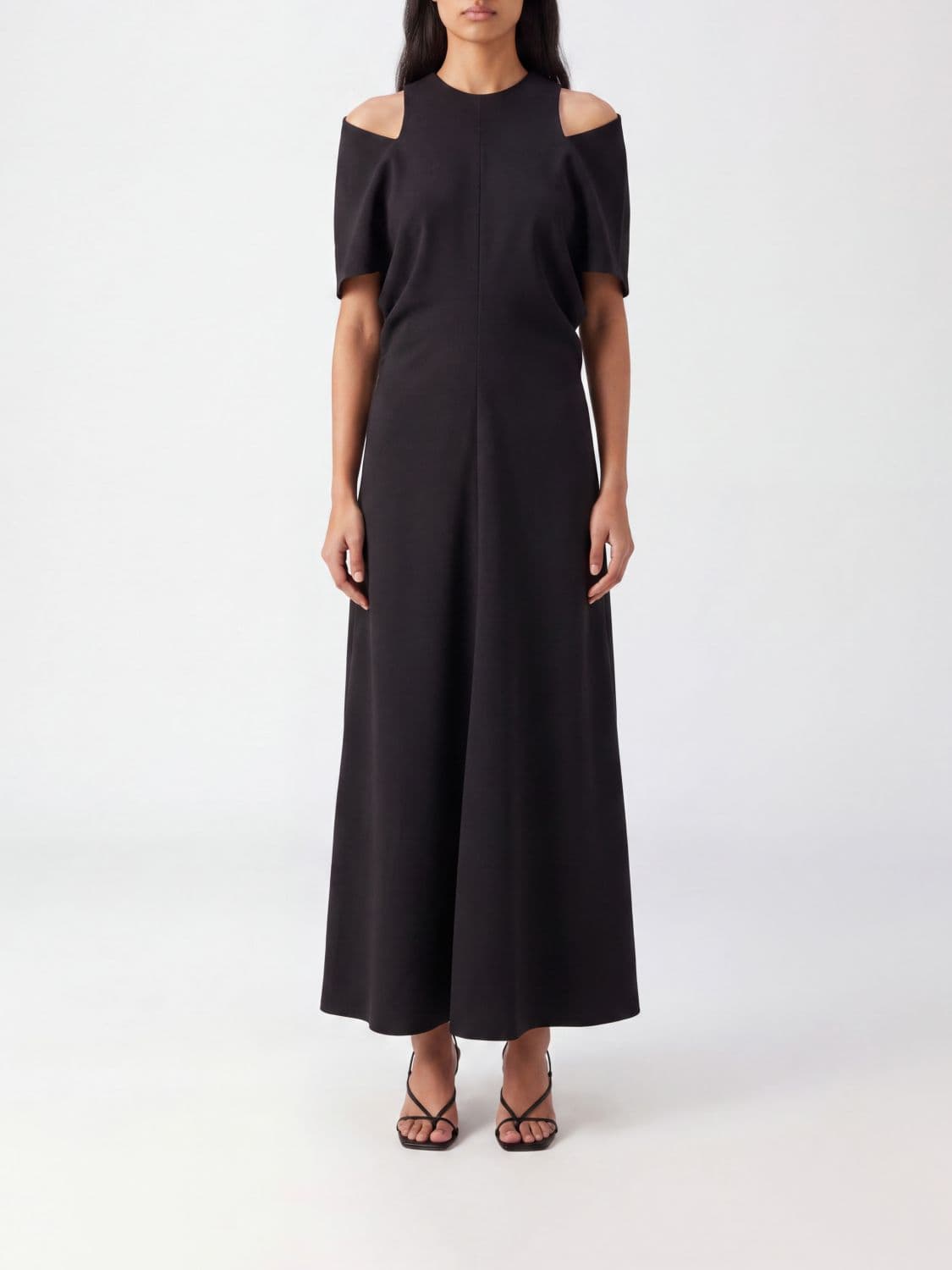 Federica Tosi Short-Sleeved Wool Blend Midi Dress with Cut-Out Shoulders
