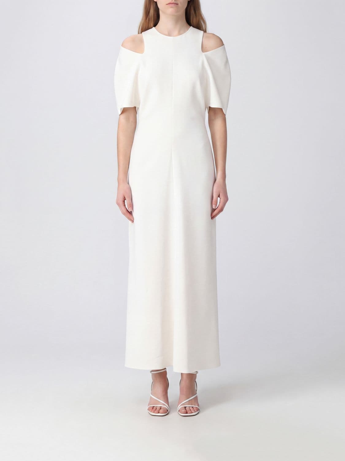 Federica Tosi Short-Sleeved Wool Blend Midi Dress with Cut-Out Shoulders