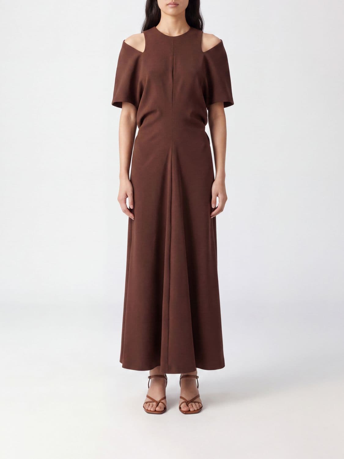 Federica Tosi Short-Sleeved Wool Blend Midi Dress with Cut-Out Shoulders