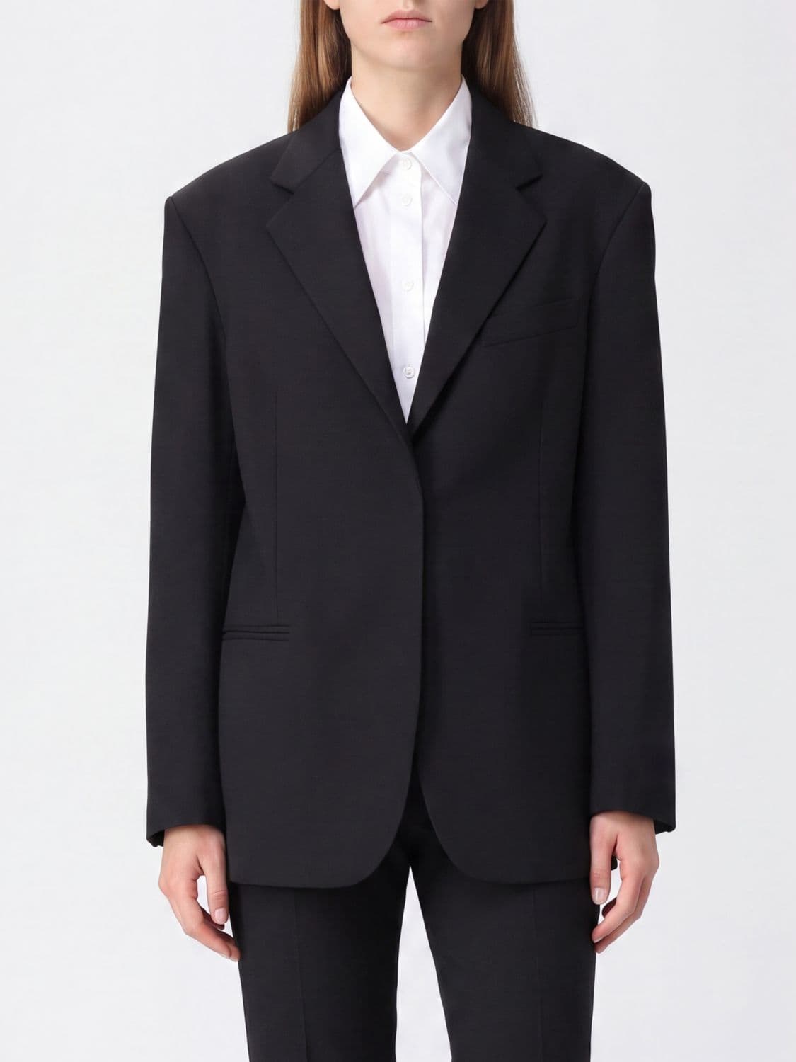 Federica Tosi Single-Breasted Relaxed Fit Cotton Blazer with Padded Shoulders