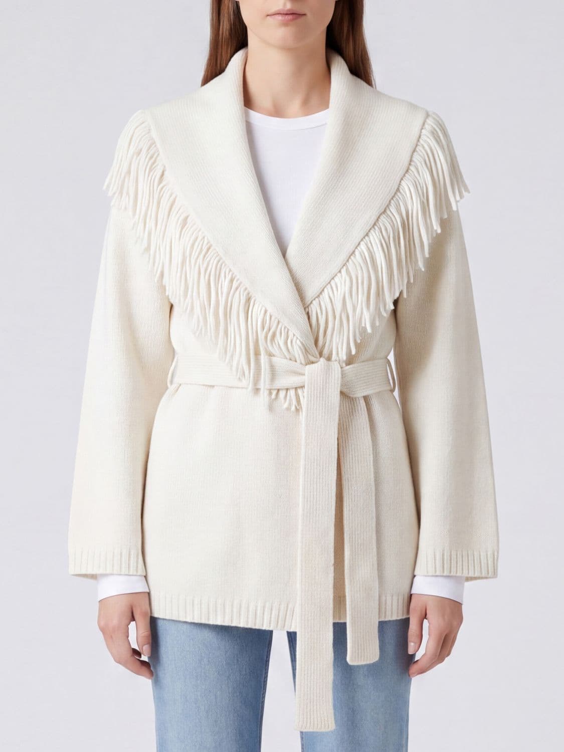 Federica Tosi Wool and Cashmere Shawl Collar Cardigan with Fringed Belt · 38