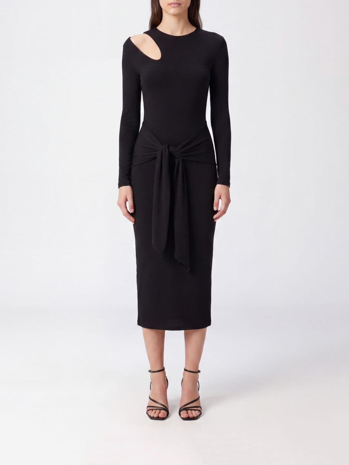 Federica Tosi Asymmetrical Long-Sleeved Jersey Midi Dress with Cut-Outs