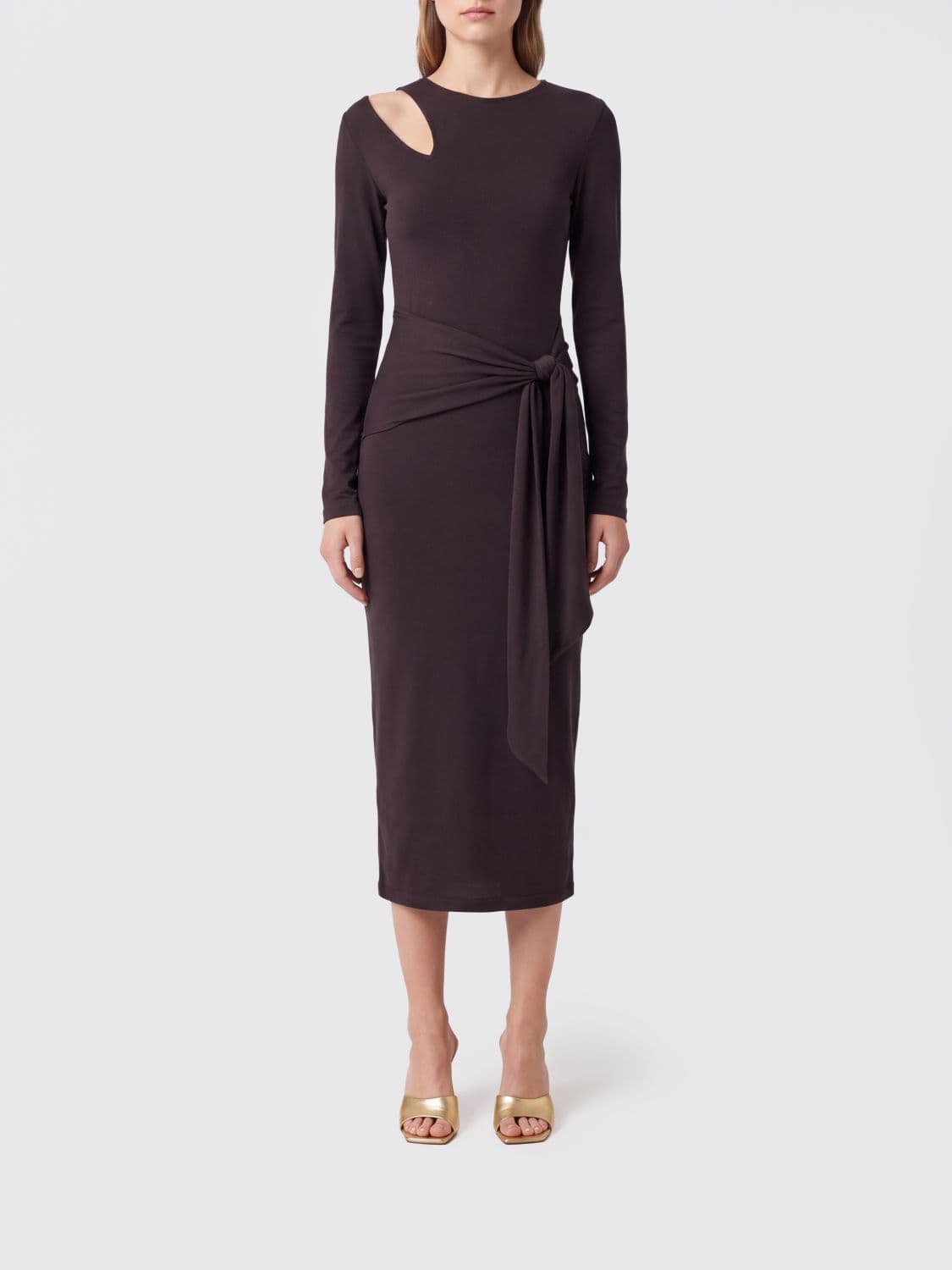 Federica Tosi Asymmetrical Long-Sleeved Jersey Midi Dress with Cut-Outs
