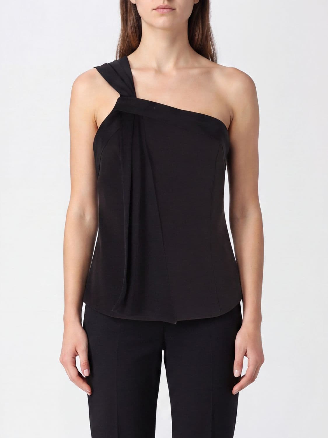 Federica Tosi Asymmetrical One-Shoulder Slim Fit Top with Curved Hem