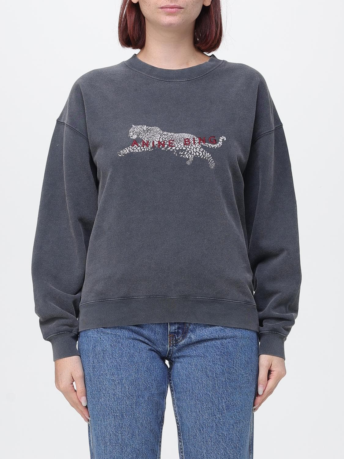 Anine Bing Cotton Crewneck Sweatshirt with Contrast Graphic Print