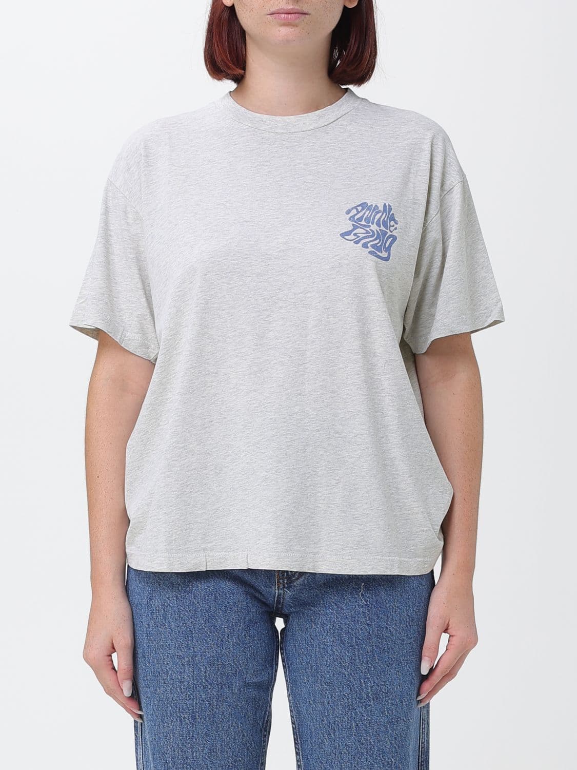 Anine Bing Cotton T-shirt with Slogan Print and Dropped Shoulders