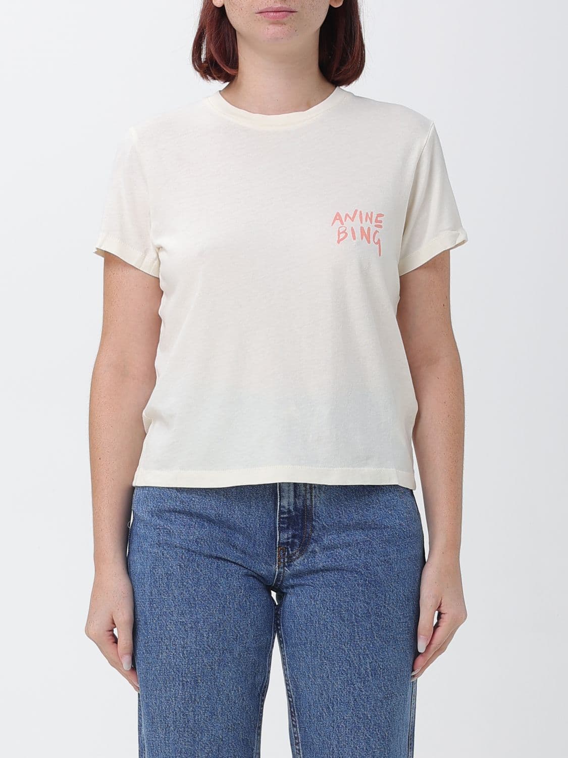 Anine Bing Short-Sleeved Cotton T-shirt with Front Graphic Print · S
