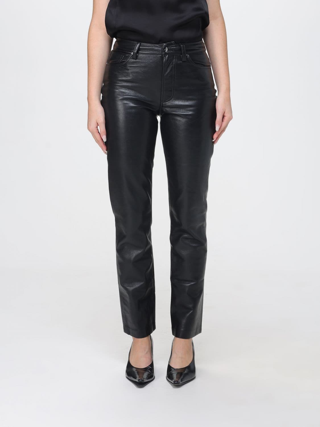 Anine Bing Mid-Rise Slim Fit Skinny Trousers in Recycled Leather