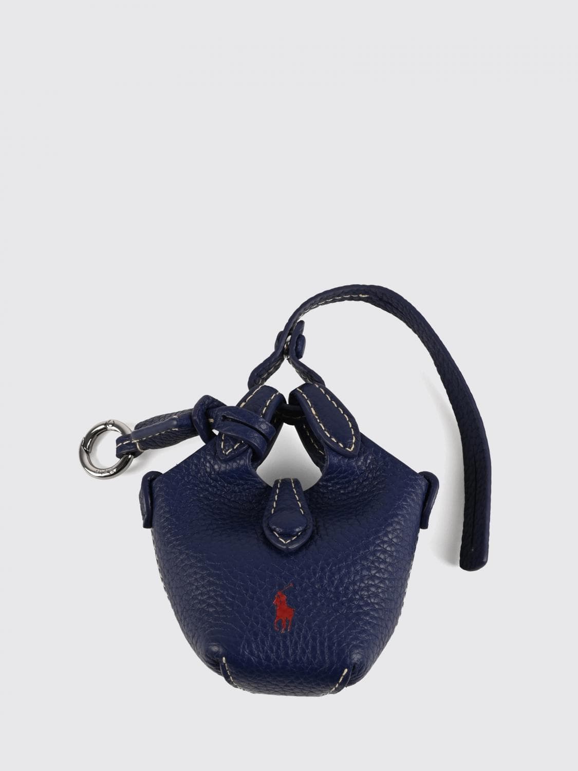 Polo Ralph Lauren Grained Leather Keychain with Embroidered Pony Logo · OS