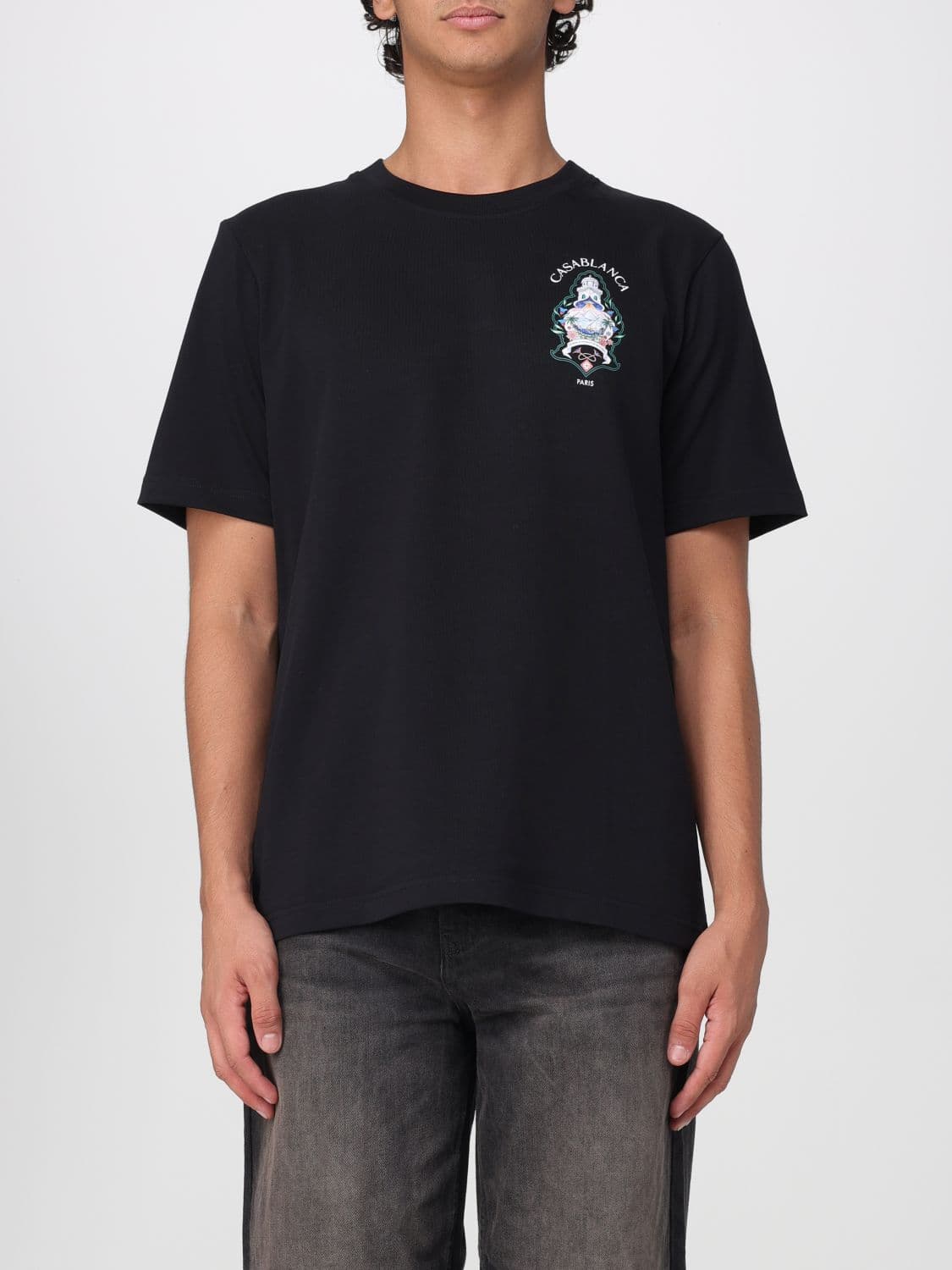 Casablanca Cotton Crewneck T-shirt with Graphic Print and Contrast Logo