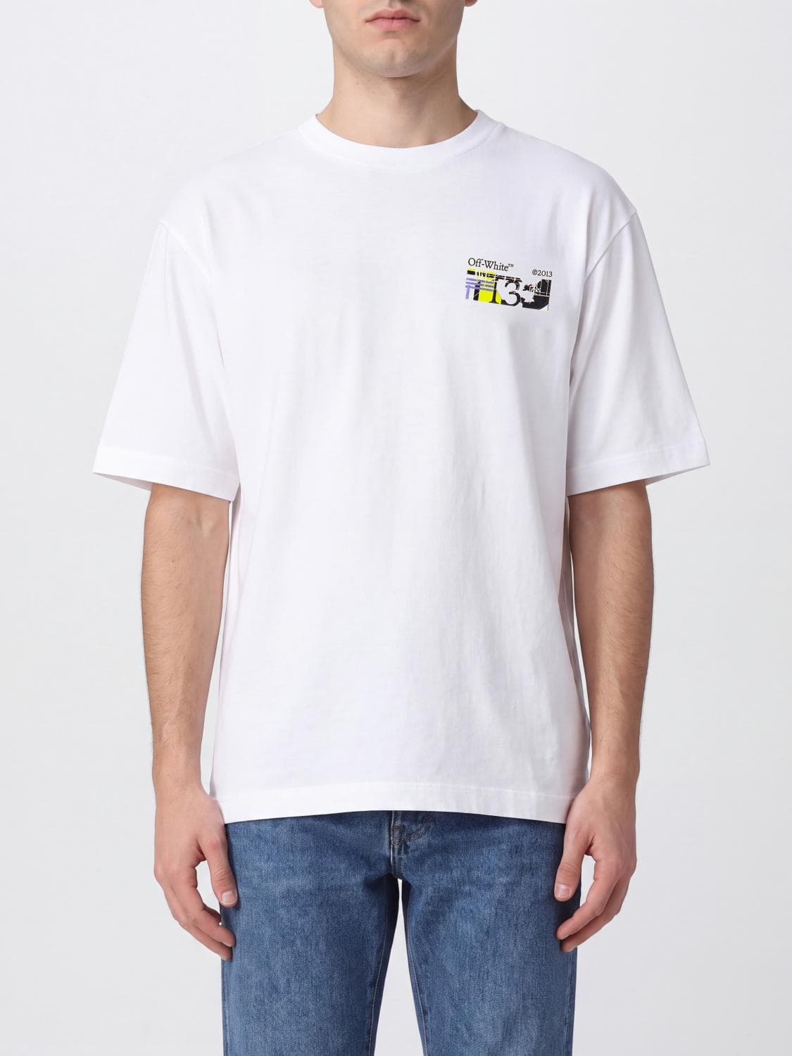 Off-White Cotton T-Shirt with Contrasting Arrow Logo and Dropped Shoulders