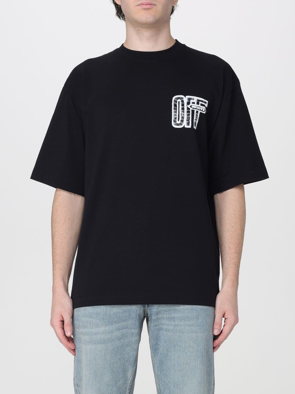 Off-White Relaxed Fit Cotton T-shirt with Front Logo and Contrast Arrow Print