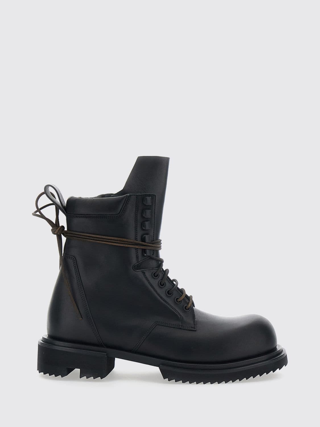 Rick Owens Smooth Calfskin Leather Combat Boots with a Lug Sole
