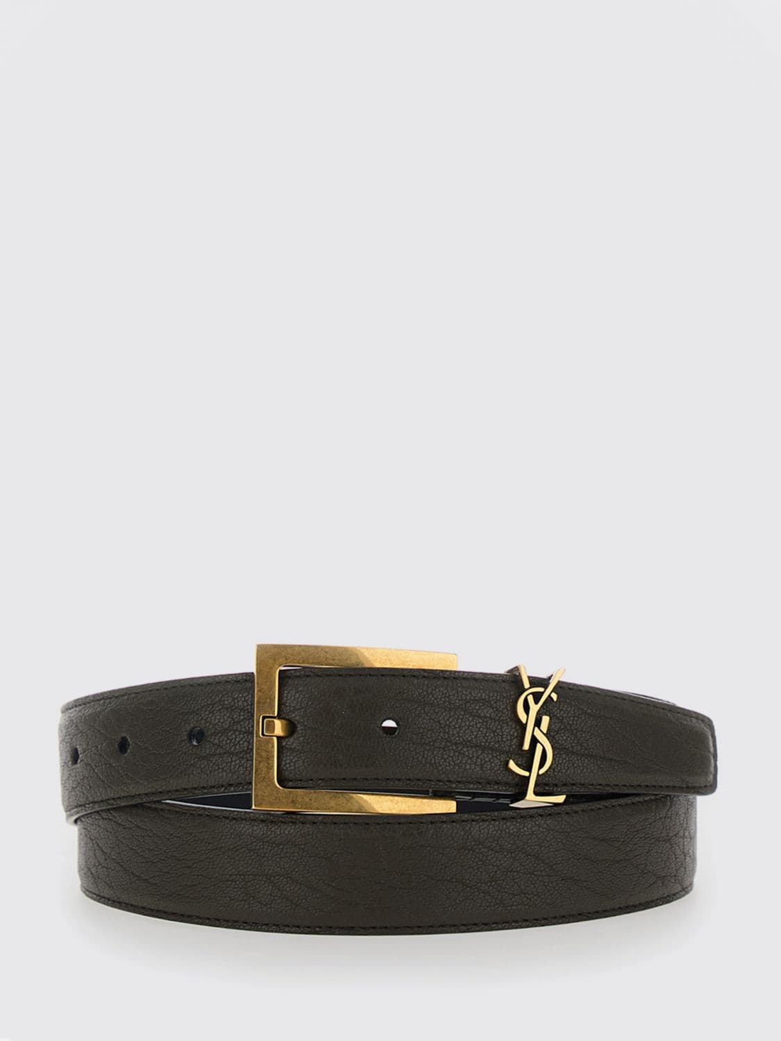 Saint Laurent Cassandre Embossed Leather Belt with YSL Monogram