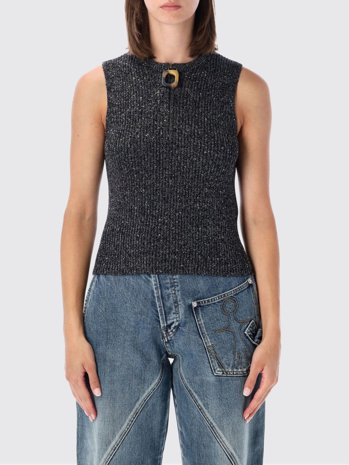 Jw Anderson Slim Fit Cotton-Blend Knit Top with Ring Detail