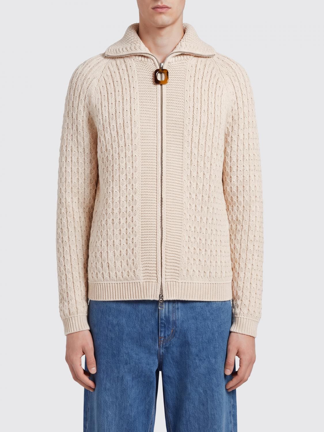 Jw Anderson Cotton-Blend Zip-Up Cardigan with a ribbed collar and cuffs