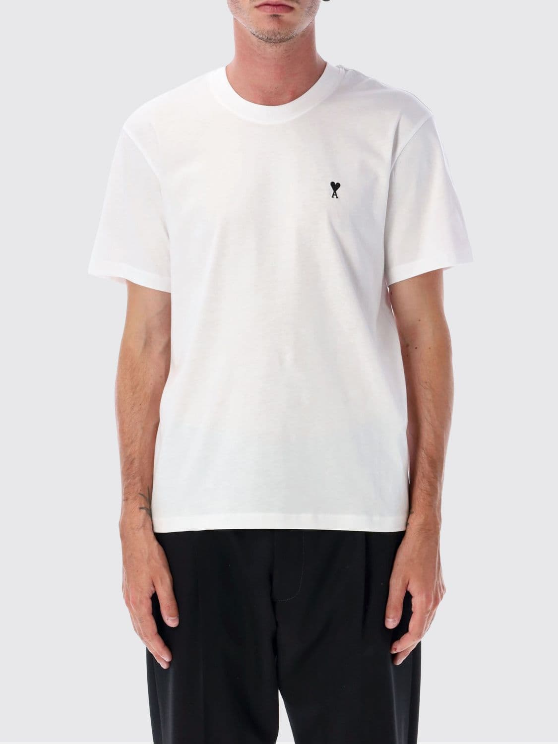 Ami Paris Crewneck Cotton T-Shirt with Embroidered Ami de Coeur Logo and Dropped Shoulders