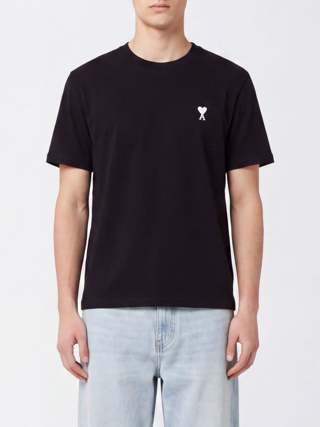 Ami Paris Crewneck Cotton T-Shirt with Embroidered Ami de Coeur Logo and Dropped Shoulders