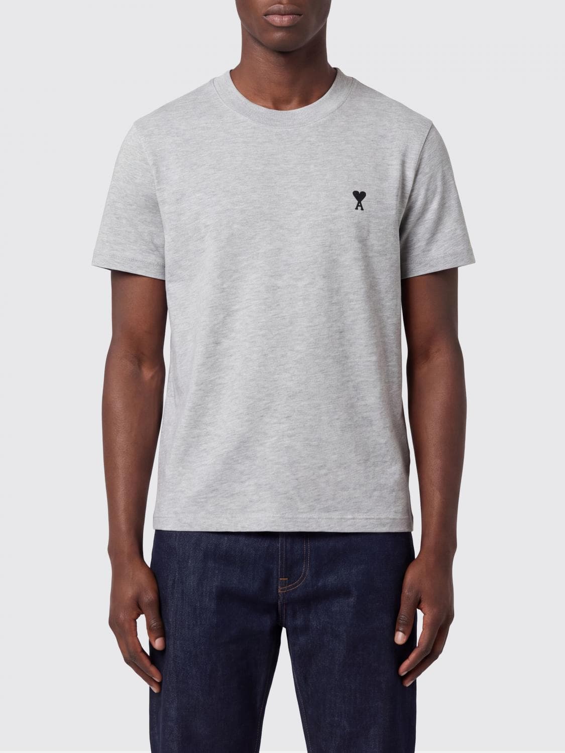 Ami Paris Crewneck Cotton T-Shirt with Embroidered Ami de Coeur Logo and Dropped Shoulders