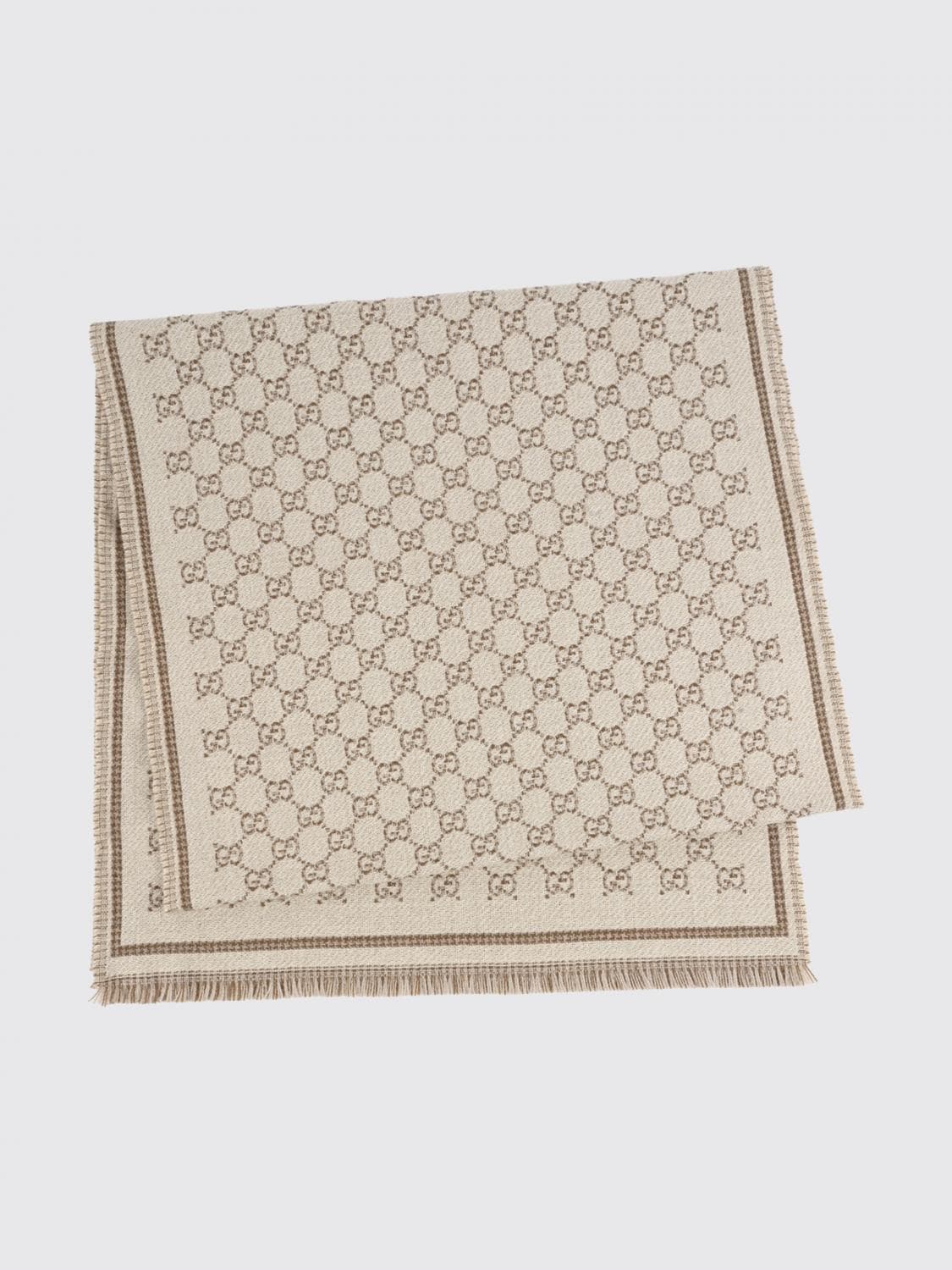 Gucci Reversible GG Jacquard Wool Fringed Scarf