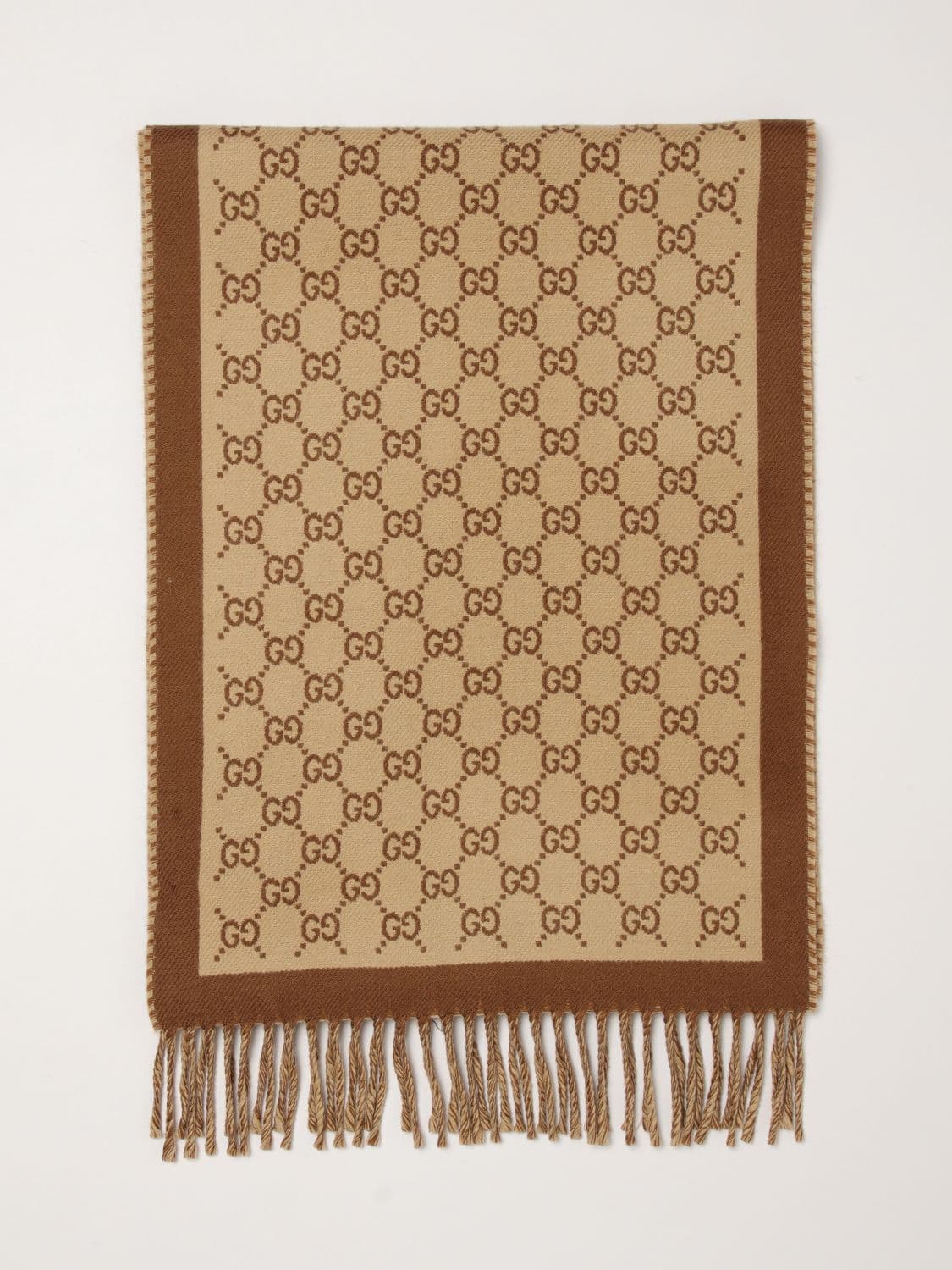 Gucci GG Jacquard Fringed Wool Scarf