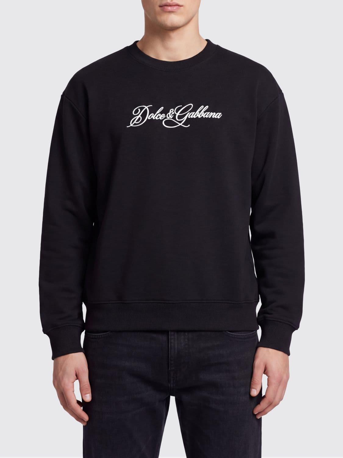 Dolce & Gabbana Crewneck Cotton Sweatshirt with Contrast Chest Logo