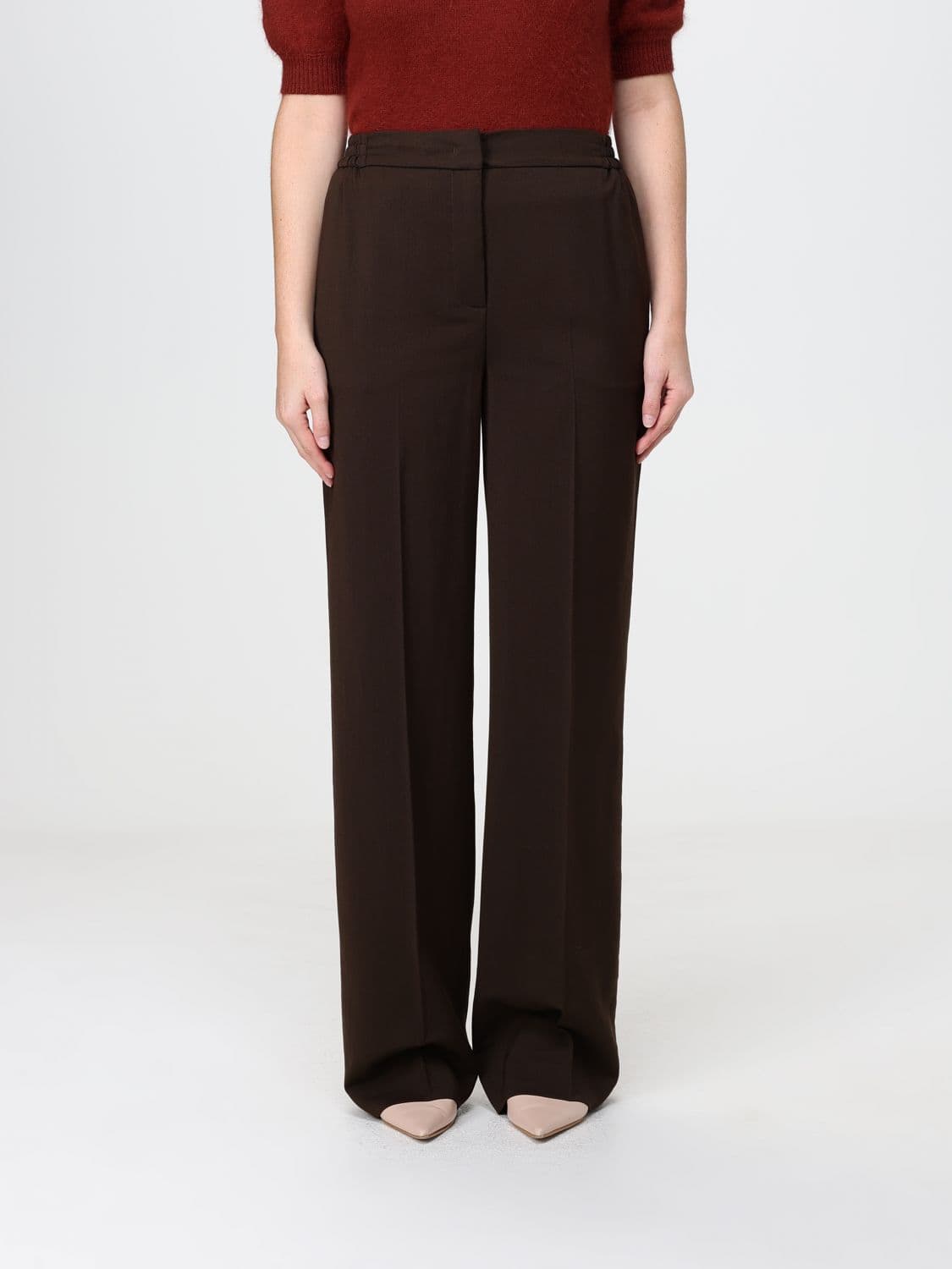 Twinset Mid-Rise Wide Leg Twill Trousers with concealed closure