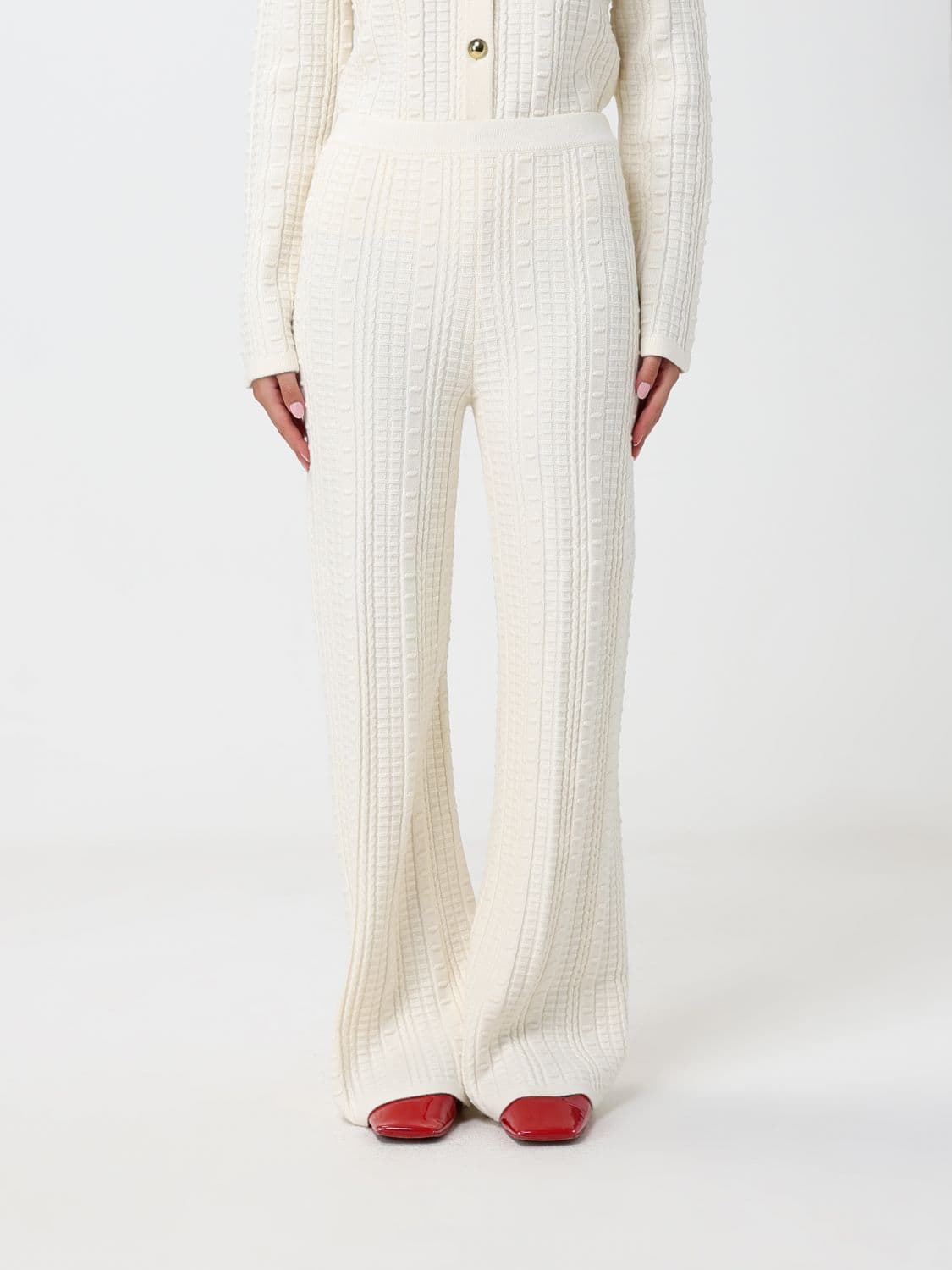 Twinset High-Waisted Flare Knit Trousers in viscose blend with elastic waist