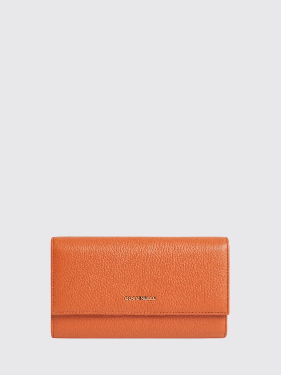 Coccinelle Metallic Soft Tri-Fold Wallet in Grained Leather with Metal Logo