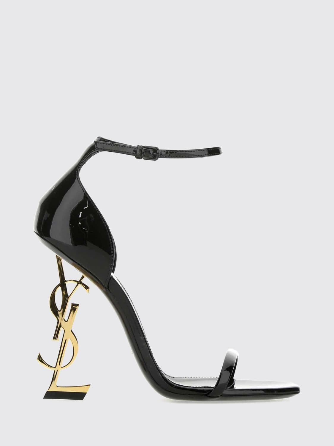 Saint Laurent Opyum Patent Leather Sandals with Monogram Heel