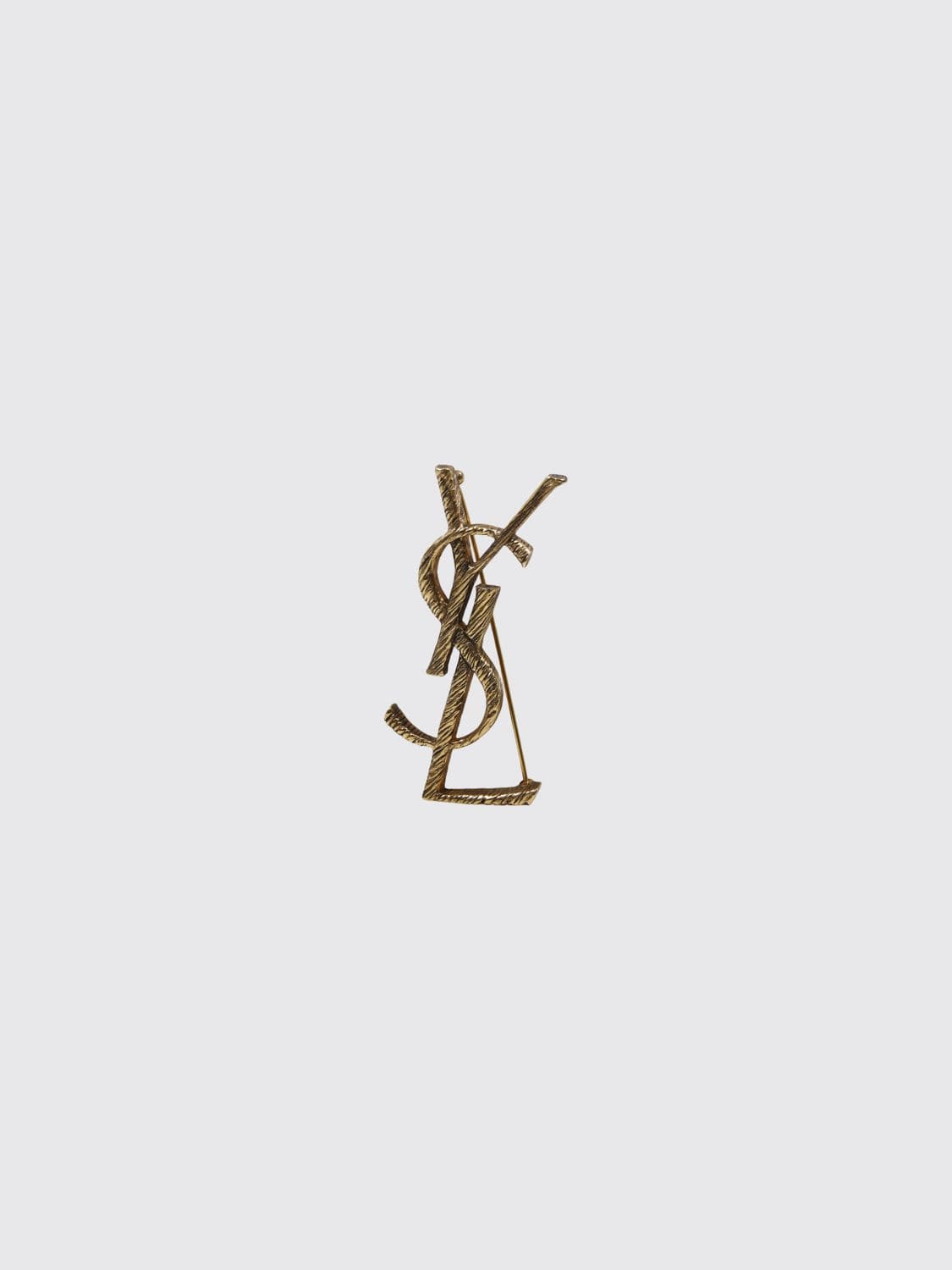 Saint Laurent YSL Monogram Brooch in Brushed Brass with a Gold-Finish · OS