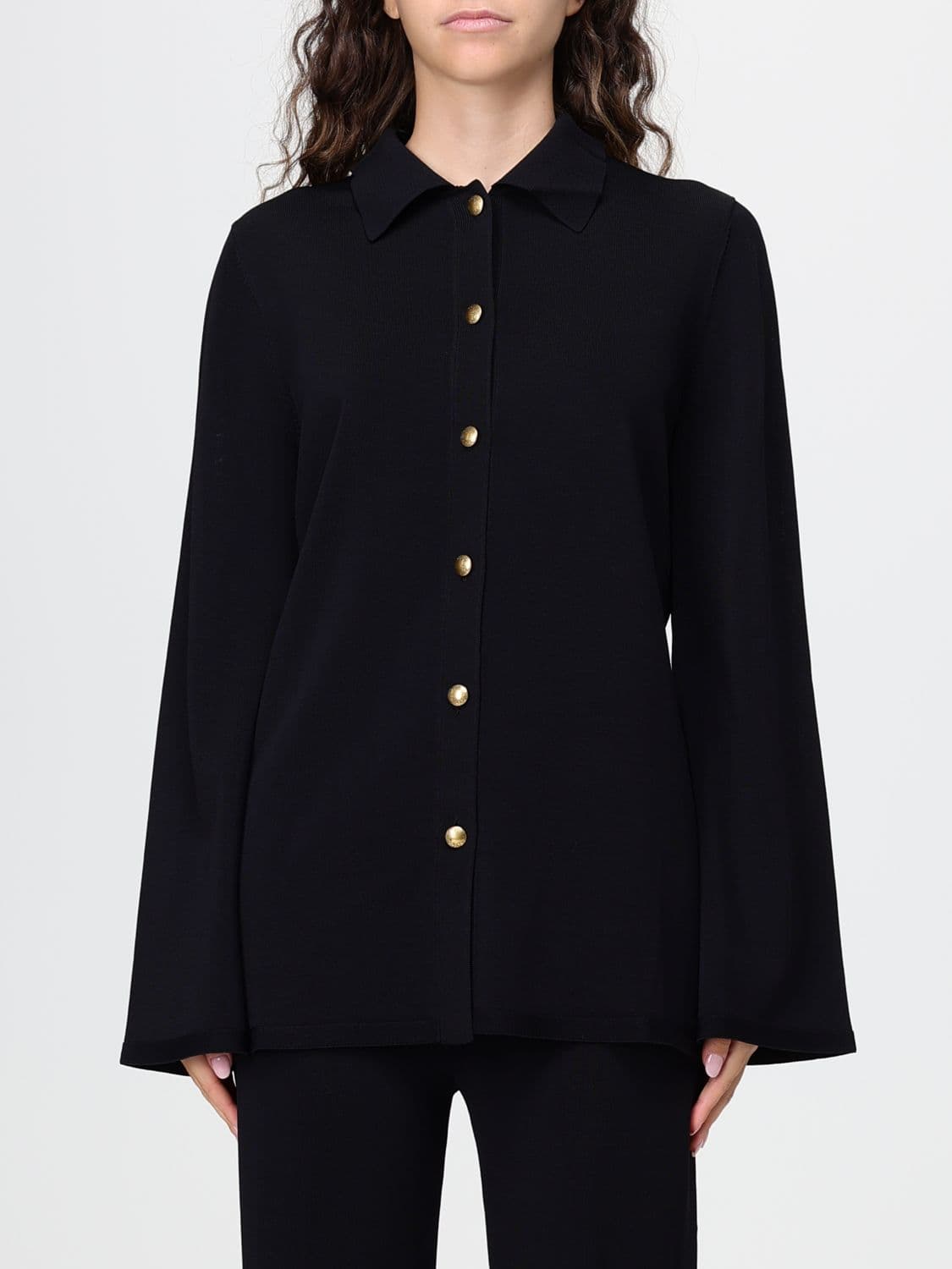 Twinset Viscose Knit Shirt with Long Kimono Sleeves and French Collar