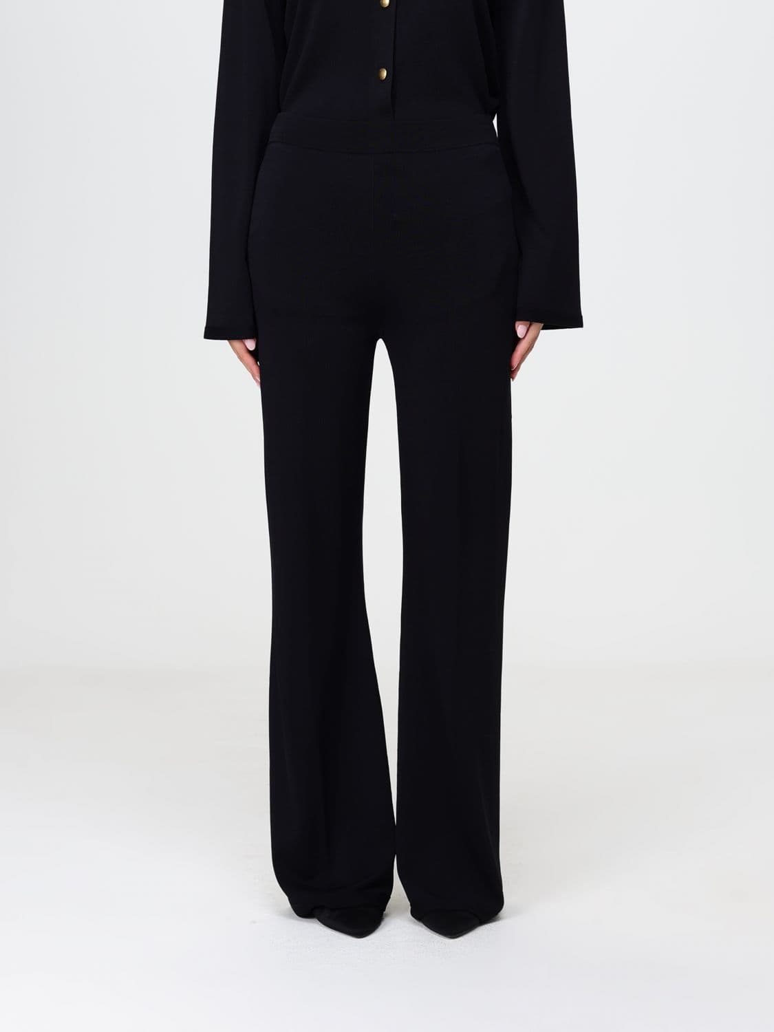 Twinset Mid-Rise Flare Knit Trousers in viscose blend with elastic waist